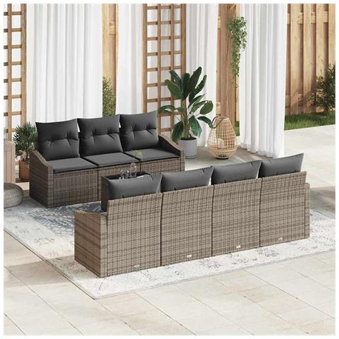 Set da Giardino 8 Pezzi con Cuscini Grigi in Polirattan - Foto 2