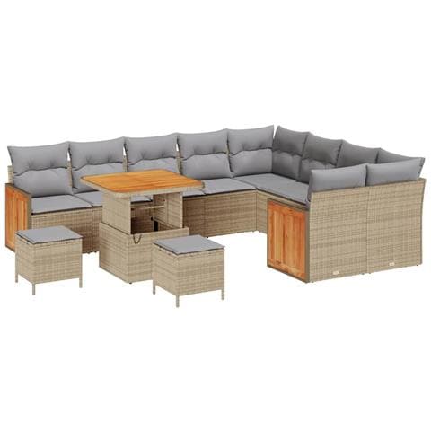 Set di divani da giardino da 12 pezzi con cuscini beige in polyrattan acciaia,  Set di mobili da giardino da 3 pezzi con cuscini beige in polyrattan acciaia,  Divano da giardino per 2 persone con cuscini beige in polyrattan - Foto 1