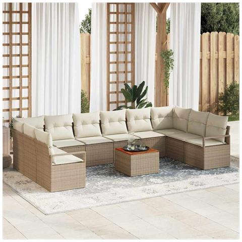 Set Divano da Giardino  11 Pezzi con Cuscini Beige Polirattan, Set Divano da Giardino  2 Posti con Cuscini Beige Polirattan - Foto 2