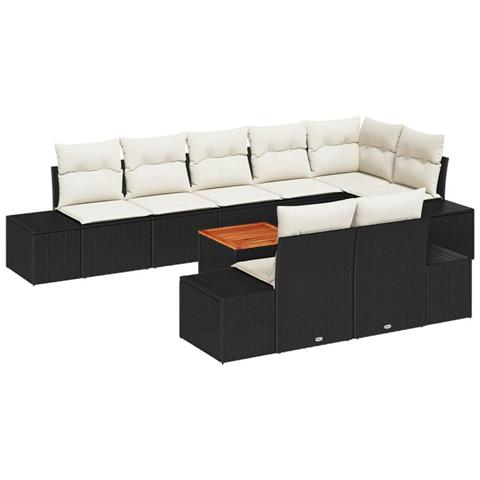 Set Divano da Giardino 9 Pezzi con Cuscini Nero Polyrattan Acacia - Foto 1