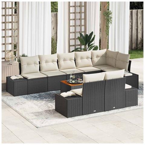 Set Divano da Giardino 9 Pezzi con Cuscini Nero Polyrattan Acacia - Foto 2