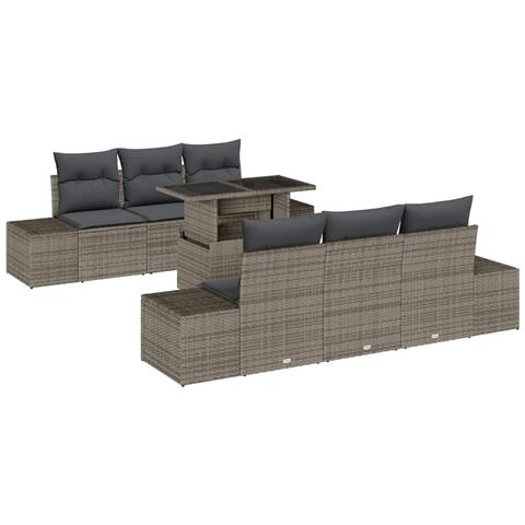 Set Divano da Giardino di 7 Pezzi con Cuscini Grigio Polyrattan - Foto 1