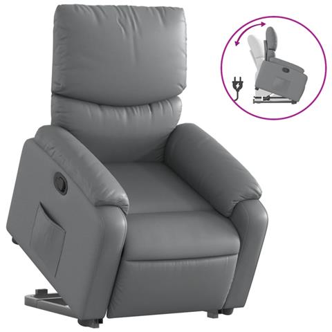 Poltrona Alzapersona Reclinabile Grigio in Similpelle - Foto 1