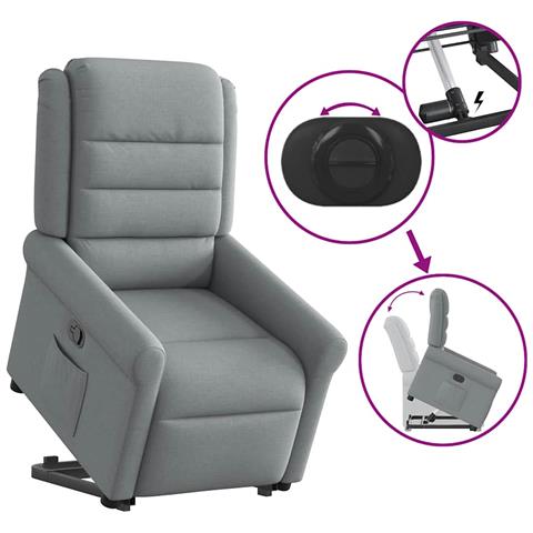 Poltrona Alzapersona Reclinabile Grigio Chiaro in Tessuto - Foto 9