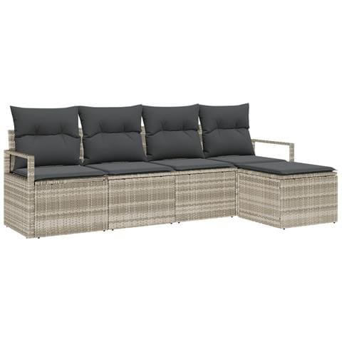Set Divano da Giardino 5 Pezzi con Cuscini Grigio Chiaro Polyrattan, Divano da Giardino 2 Posti con Cuscini Grigio Polyrattan - Foto 1