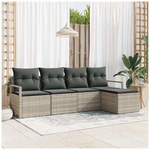 Set Divano da Giardino 5 Pezzi con Cuscini Grigio Chiaro Polyrattan, Divano da Giardino 2 Posti con Cuscini Grigio Polyrattan - Foto 2
