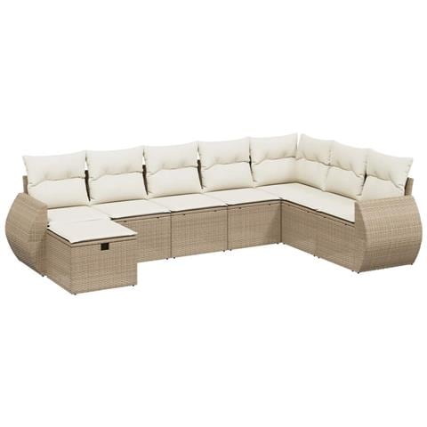 Set Divano da Giardino 8 pz con Cuscini Beige in Polyrattan - Foto 1