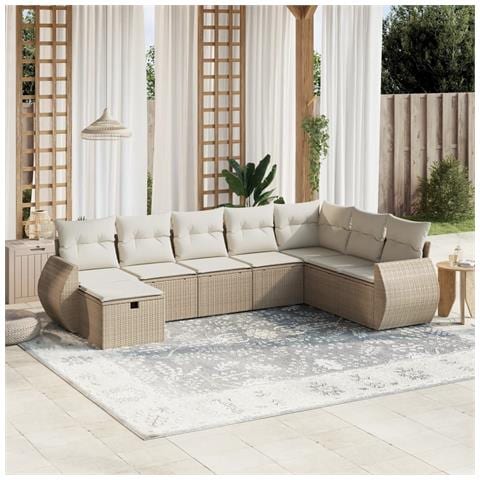 Set Divano da Giardino 8 pz con Cuscini Beige in Polyrattan - Foto 2