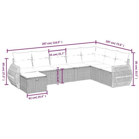 Set Divano da Giardino 8 pz con Cuscini Beige in Polyrattan - Foto 4