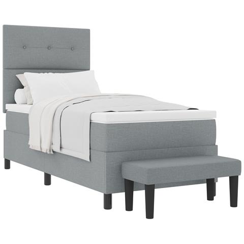 Letto a Box Spring con Materasso e Panchina Grigio Chiaro 80x200 cm Tessuto - Foto 1