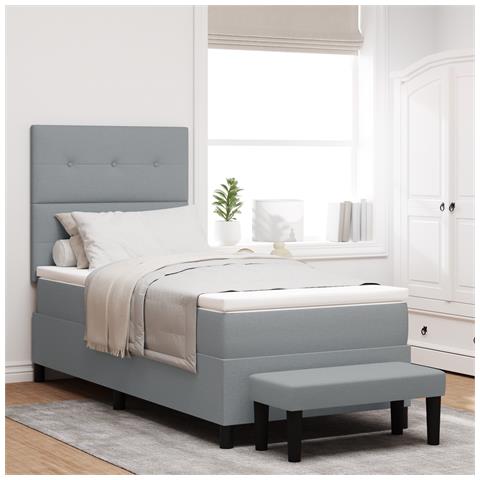 Letto a Box Spring con Materasso e Panchina Grigio Chiaro 80x200 cm Tessuto - Foto 2