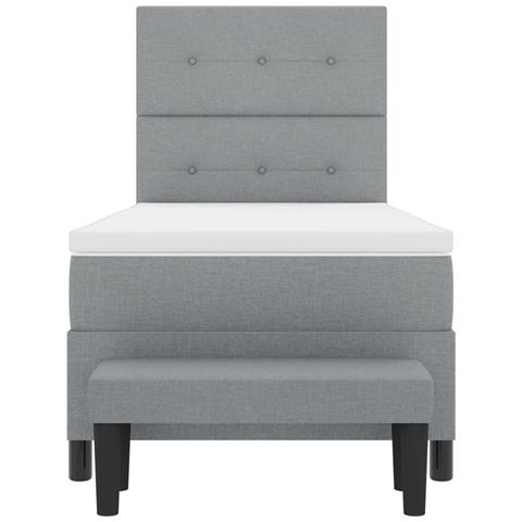 Letto a Box Spring con Materasso e Panchina Grigio Chiaro 80x200 cm Tessuto - Foto 9