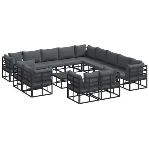 Set Divano da Giardino con cuscino 14 pcs Nero Alluminio - Foto 1