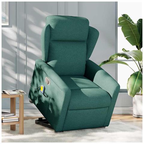 Poltrona Alzapersona Massaggiante Elettrica Verde Scuro Tessuto - Foto 2