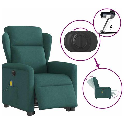 Poltrona Alzapersona Massaggiante Elettrica Verde Scuro Tessuto - Foto 9