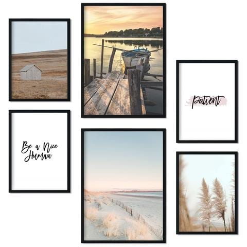 Set Di 6 Stampe Immagini Di Spiaggia, Stampe Artistiche Da Parete, Poster, Decorazioni, Design D'interni Nella Galleria D'arte A3 & A4 Cornice Nera - Foto 1