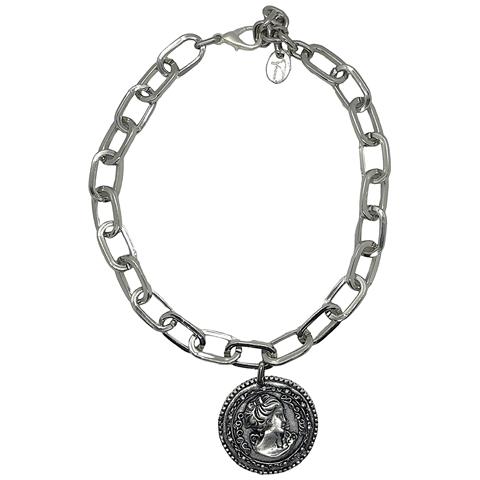 Collana Andro In Catena Rettangolare In Argento E Moneta In Stile Antico - Foto 1