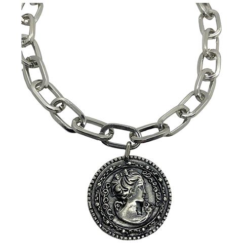 Collana Andro In Catena Rettangolare In Argento E Moneta In Stile Antico - Foto 2