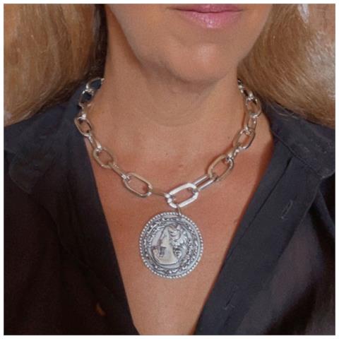 Collana Andro In Catena Rettangolare In Argento E Moneta In Stile Antico - Foto 3