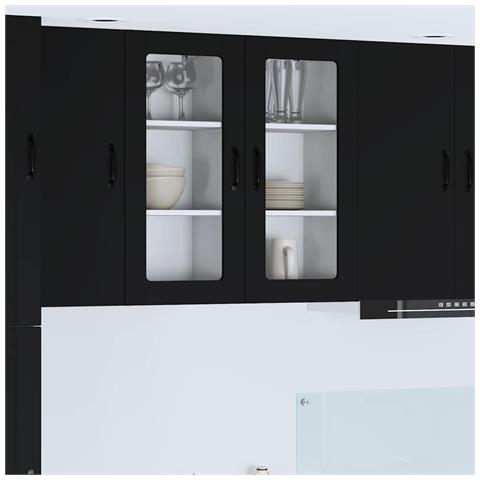 Pensile cucina con porta Nero 40 x 31 x 80 cm Legno multistrato - Foto 2