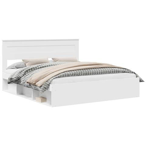 Struttura del letto Bianco 200 x 200 cm Pino massello - Foto 1