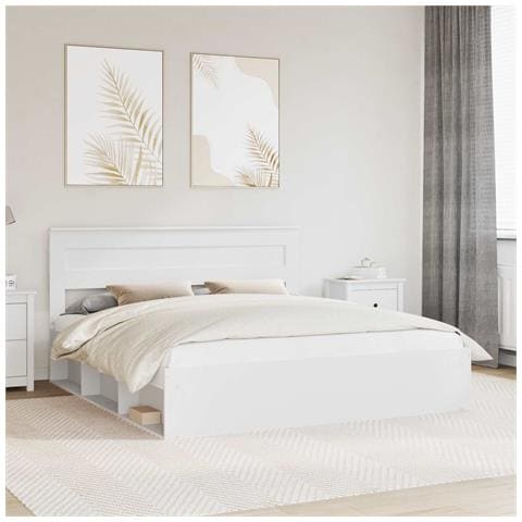 Struttura del letto Bianco 200 x 200 cm Pino massello - Foto 2