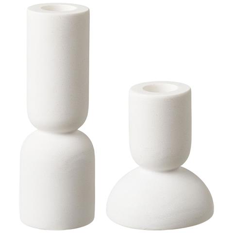 Set 2 Portacandele In Calcare Bianco Biomaterico — Vikasa Home - Foto 1