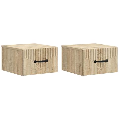 Mobiletto da notte a muro 2 pcs Rovere Sonoma 34,5 x 33 x 20 cm - Foto 1
