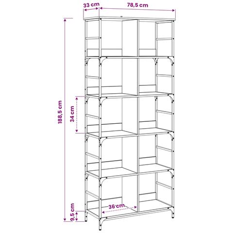Libreria Legno antico 78,5 x 33 x 188,5 cm metallo PB - Foto 5