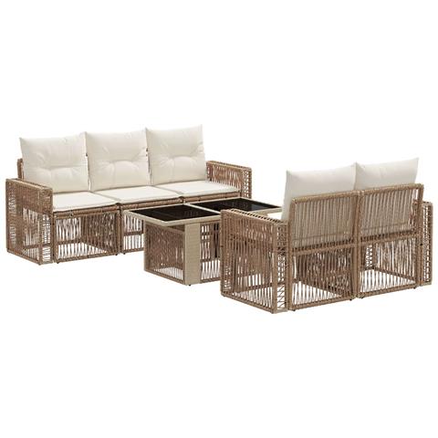 Set Divano da Giardino 6 pz Beige e Bianco Crema polyrattan - Foto 1
