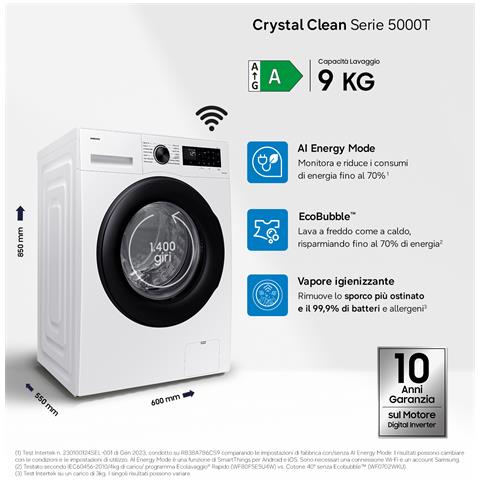 Lavatrice Standard WW90CGC04DAEET Crystal Clean Ecobubble 9 Kg Classe A Centrifuga 1400 giri - Foto 18