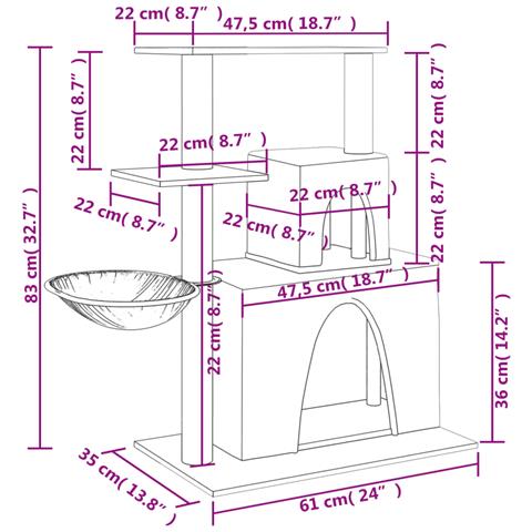 Albero Per Gatti Con Tiragraffi In Sisal Grigio Scuro 83 Cm - Foto 7
