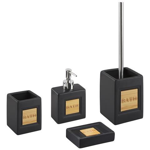 Set Accessori Bagno Ceramica Nero Legno Chiaro Kourou - Foto 2