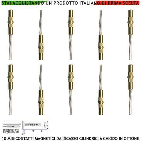 Mini Sensore Magnetico Ottone Da Incasso Antifurto Finestre Infissi 10 Pezzi Contatto Reed Nc Sottovuoto Sensibilità M - Foto 1