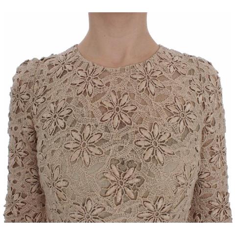 Abito Lungo Tubino In Pizzo Floreale Beige - It40-s - Foto 5
