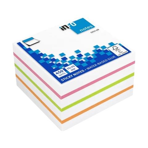 Info Cubo Da 450 Foglietti Adesivi 75 X 75 Mm - Certificato Fsc? - Colori Verde, Arancione, Rosa E Bianco - Foto 1