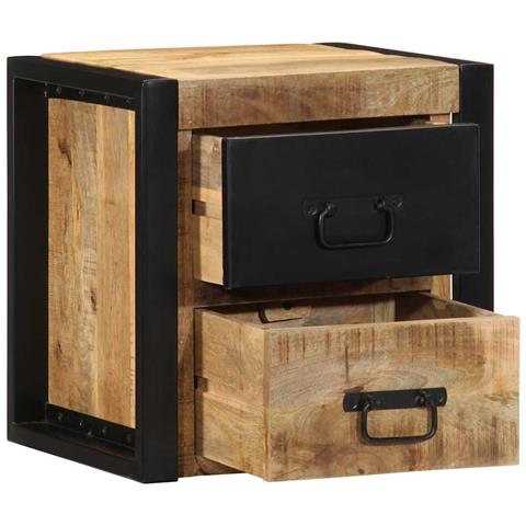 Comodino 40x35x40 Cm In Legno Grezzo Massello Di Mango - Foto 2