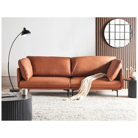 Divano 3 Posti Revsnes Pelle Sintetica Marrone Dorato - Foto 1