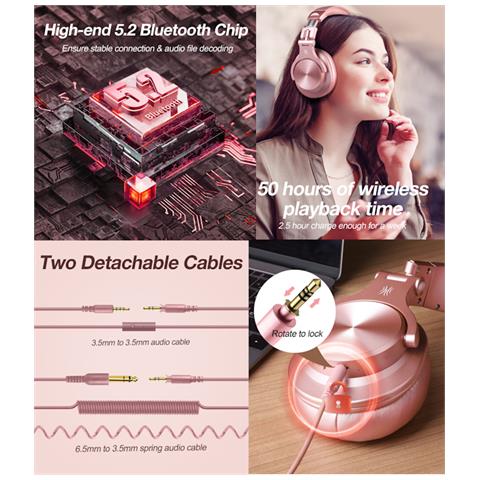 Fusion A70 Hi-Res Cuffie DJ Wireless, Cavo e Microfono Rose Gold - Foto 2