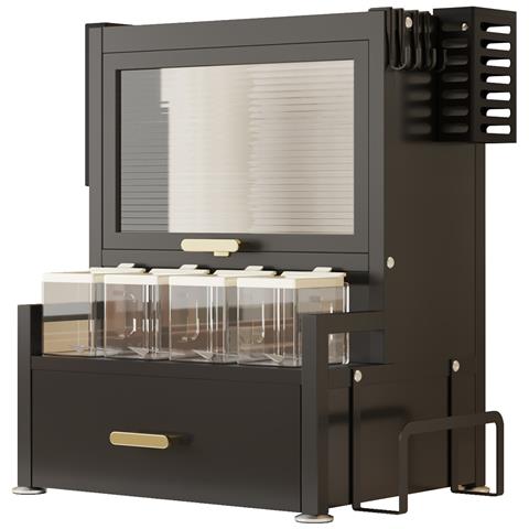 Scaffale Credenza Organizer Portaspezie Con Vetrinetta E Cassetto Metallo Nero - Foto 2