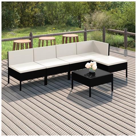 Set Divani Da Giardino 6 Pz Con Cuscini In Polyrattan Nero - Foto 8