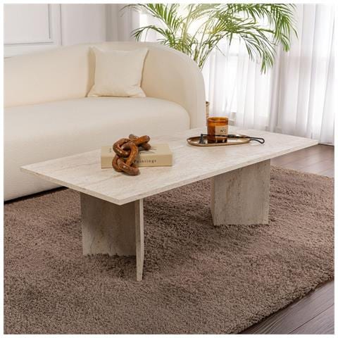 Topi Tavolino Rettangolare Effetto Travertino 119x60cm - Foto 1