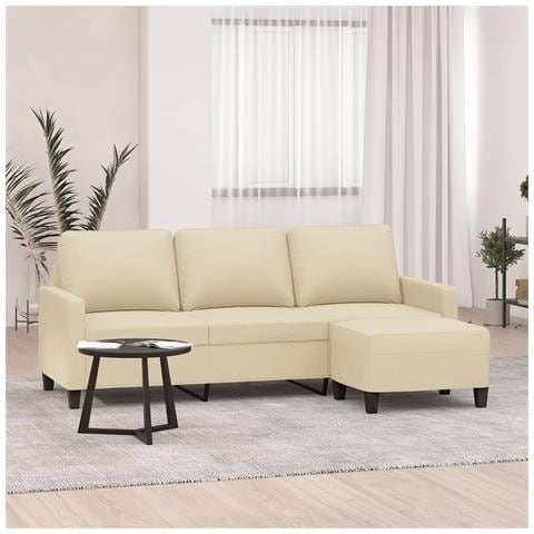 Divano a 3 Posti con Poggiapiedi Crema 180 cm in Tessuto - Foto 2