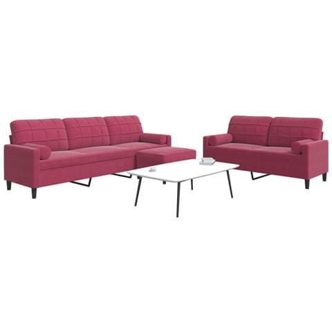 Set di Divani 3 pz con Cuscini e Rinforzi Rosso Vino in Velluto - Foto 2