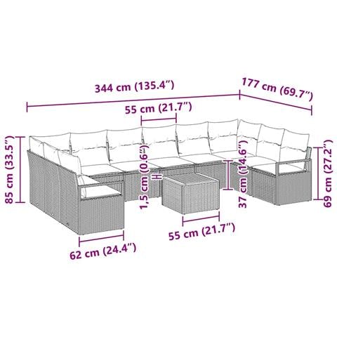 Set Divano da Giardino  11 Pezzi con Cuscini Beige Poly Rattan Acacia, Divano da Giardino  2 Posti con Cuscini Beige Poly Rattan - Foto 9