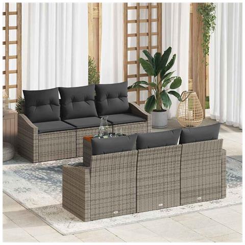 Set Divano da Giardino di 7 Pezzi con Cuscini Grigio Polyrattan Acacia - Foto 2