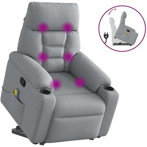 Poltrona Alzapersona Massaggi Reclinabile Grigio Chiaro Tessuto - Foto 1