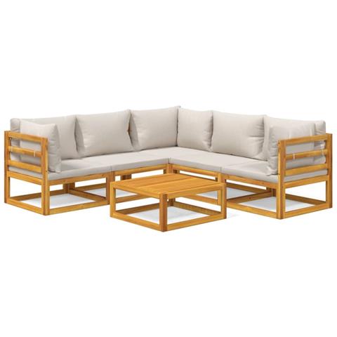 Set Salotto Giardino 6pz Cuscini Grigio Chiaro Legno Massello - Foto 1
