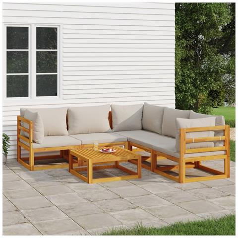 Set Salotto Giardino 6pz Cuscini Grigio Chiaro Legno Massello - Foto 2