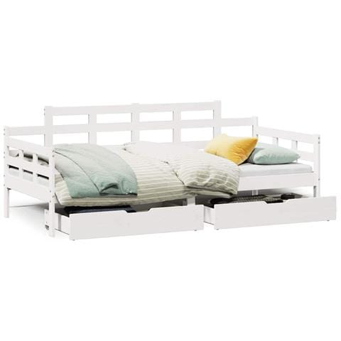 Dormeuse con Cassetti Bianco 90x200 cm Legno Massello di Pino - Foto 1